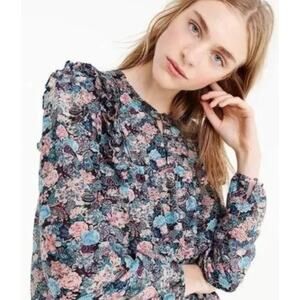 J.Crew Womens Esperanza Ruffle Paisley Floral Silk Blend Top Ruffle Blouse Small